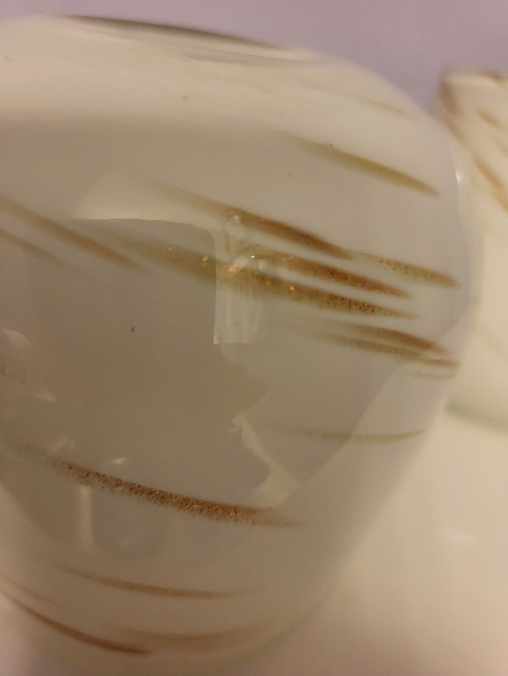 Set of 2 Murano Handblown White Glass Votive Holders with Gold Brushstrokes - Picture 6 of 13